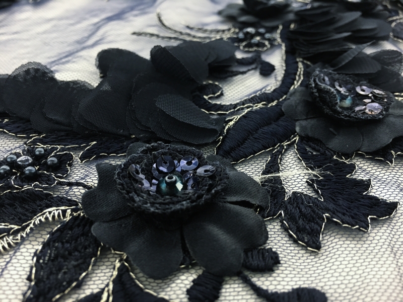 Beaded Flower Appliqués in Diagonal Rows on Embroidered Tulle2