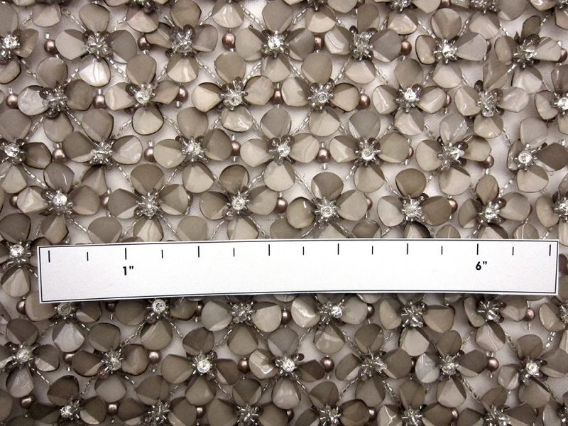 Hand Sewn Paillettes and Swarovski Crystals on Illusion | B&J Fabrics