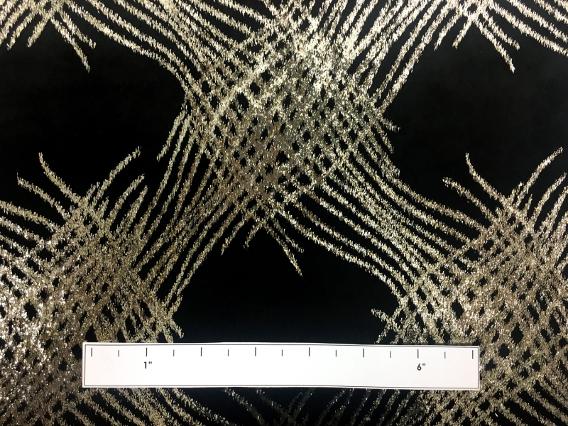 Silk Lurex Panne Velvet with Abstract Motif in Black and Gold1