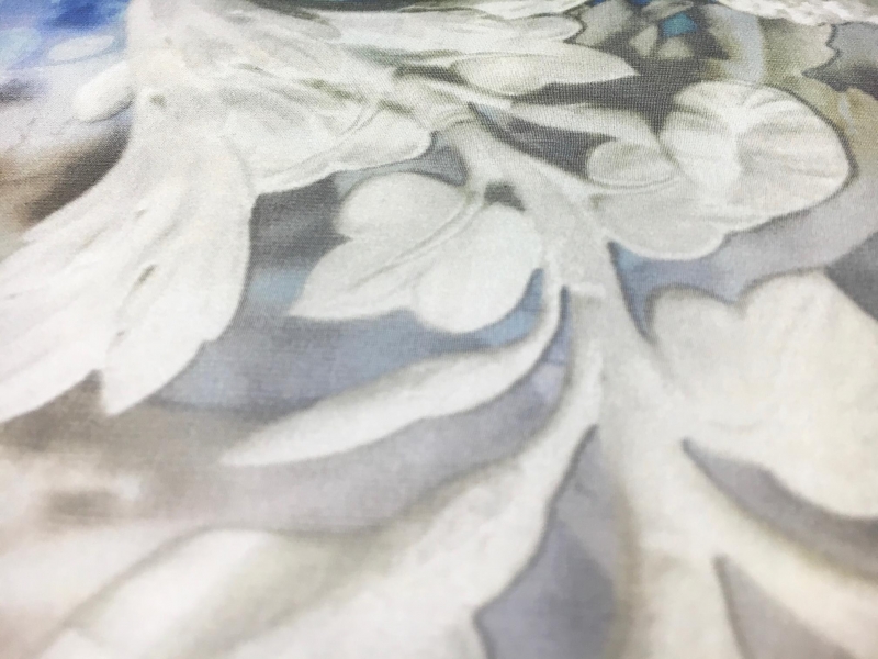 Printed Silk Chiffon with Large Leaves and Filigree3