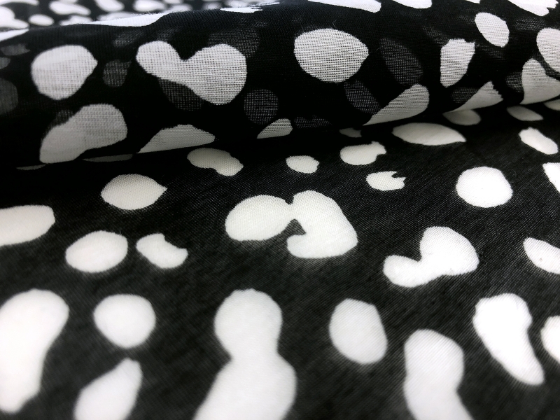 Cotton Silk Voile Black and White Spots Print2