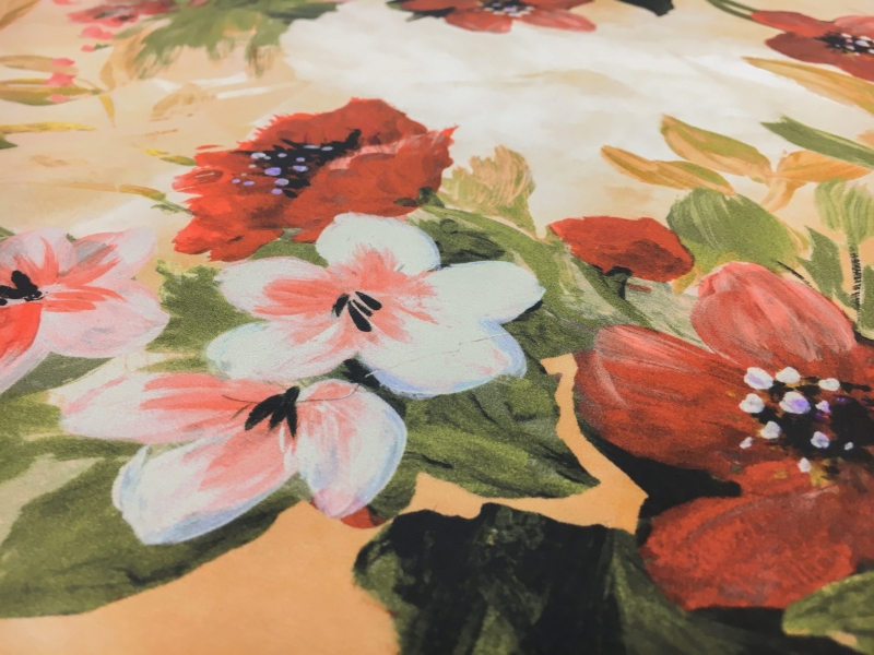 Prined Lightweight Silk Satin with Painterly Fall Flowers2