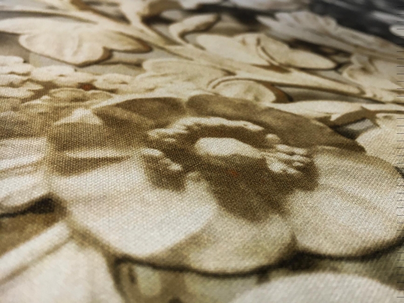 Printed Silk Gazar with Large Leaves and Filigree3