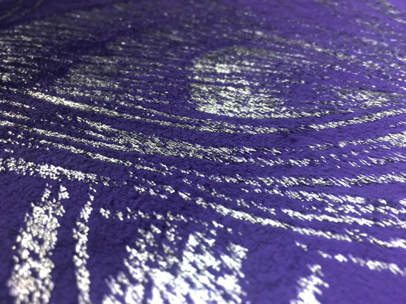 Silk Lurex Panne Velvet with Peacock Feather Motif in Violet Silver2