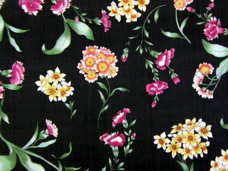 Printed Silk Chiffon with Floral Bouquets0
