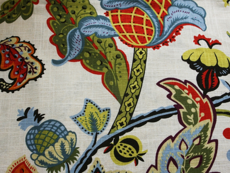 Linen Viscose Upholstery Floral Print0