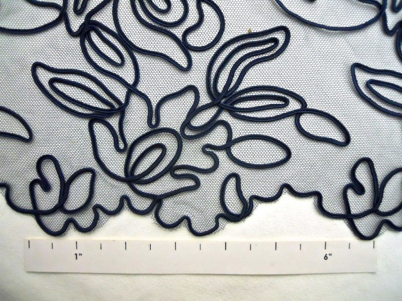 Floral Soutache Embroidered Tulle in Navy