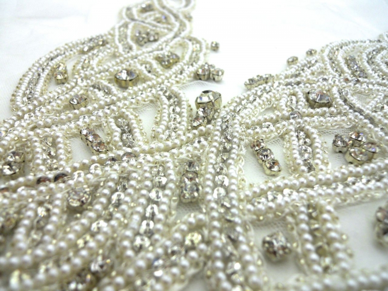 Ondine White Pearl and Crystal Beaded Bodice | B&J Fabrics