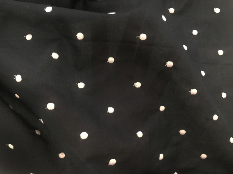 Cotton Embroidered Dots Pale Pink on Black1
