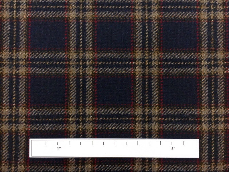 Italian Wool Cashmere Tartan Plaid in Navy and Sand2