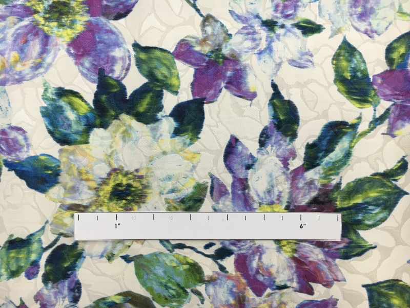 Silk and Cotton Blend Jacquard with Abstract Watercolor Flowers1