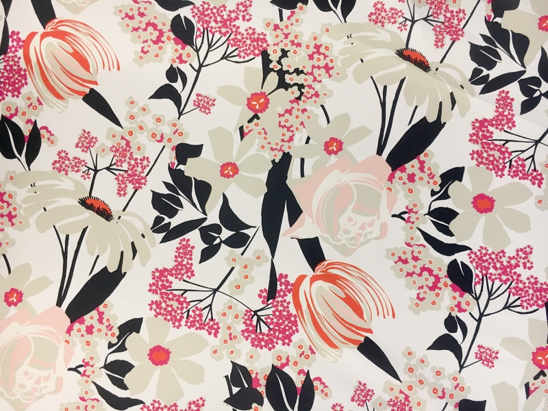 Printed Silk Mikado with Graphic Floral Print0