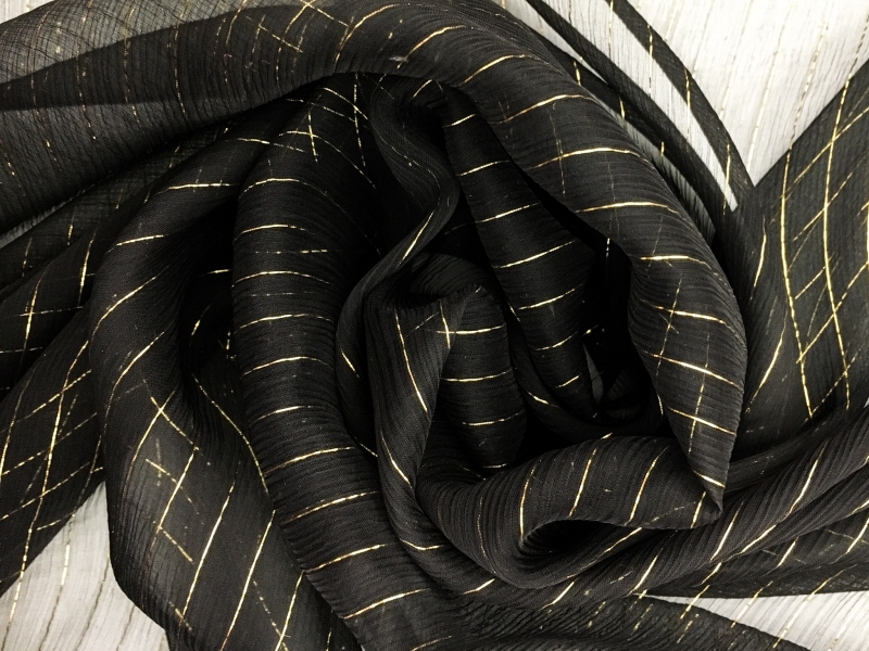 Silk Chiffon with Metallic Stripe0