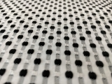 Polyester Swiss Dot Brocade with Black Dots0